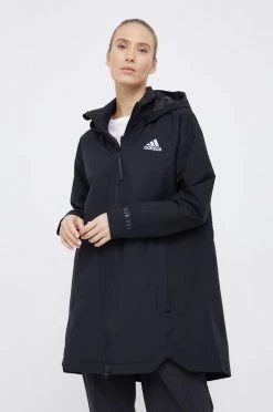 Γυναικεία Μακριά μπουφάν Αδιάβροχο μπουφάν Adidas Performance χρώμα: μαύρο