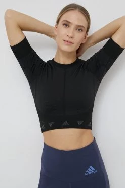 Γυναικεία Κοντομάνικο Top Adidas Performance χρώμα: μαύρο