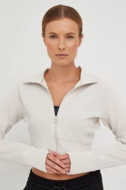 Γυναικεία Με φερμουάρ Φούτερ προπόνησης Adidas Performance Studio Track μπεζ